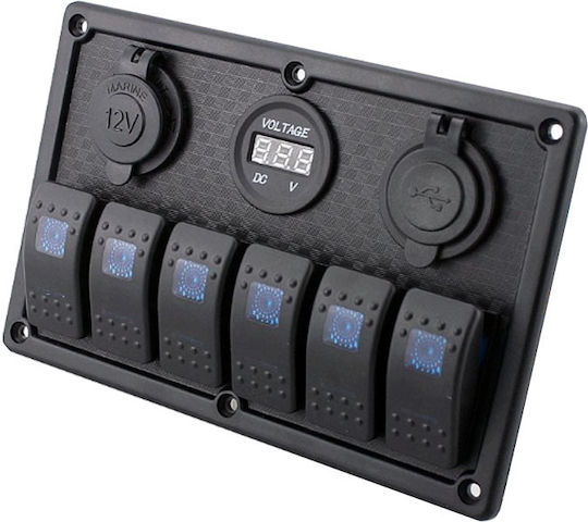Eval Boat Switch with Panels Panel with 6 Plastic Switches
