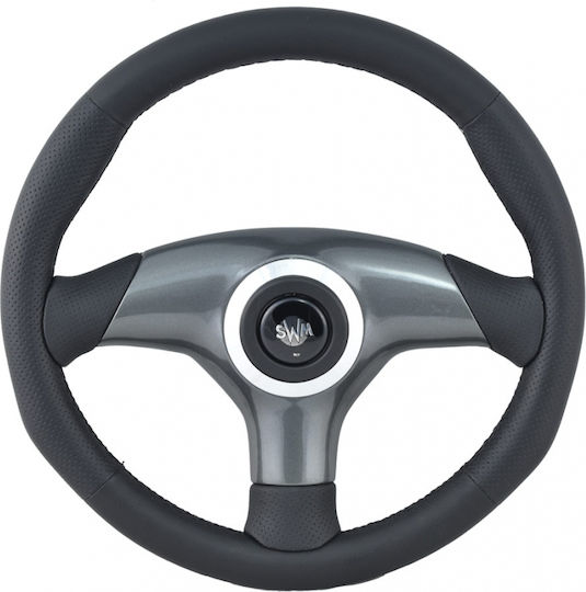 SWM Leather Three Spoke Car Steering Wheel with 32cm Diameter Black/Black
