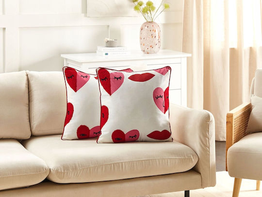 Set 2 Cushions with Embroidery Cotton White Periwinkle 45 x 45 cm Lumarko