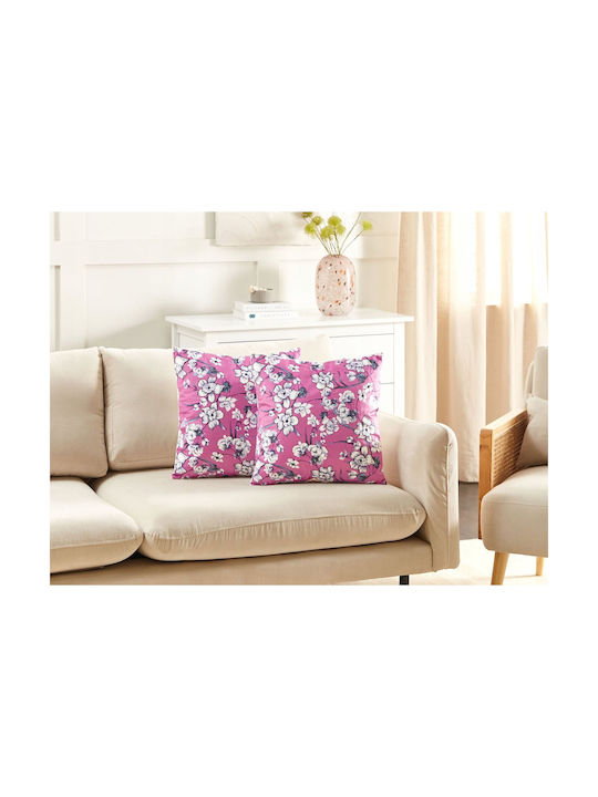 Set 2 Velvet Embroidered Cushions Fuchsia Koeleria 45 X 45 Cm Lumarko