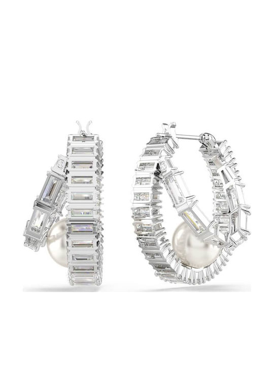 Swarovski x Ariana Grande Crystal Pearl Baguette Earrings Hoops made of Silver with Stones & Pearls