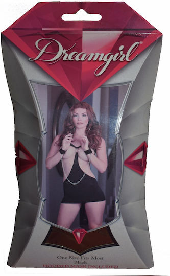 Dreamgirl Sexy Set Dress Cutouts+String+Handcuffs+Mask Black
