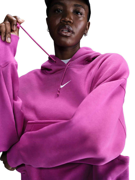 Long Women's Sweatshirt Hooded Fuchsia