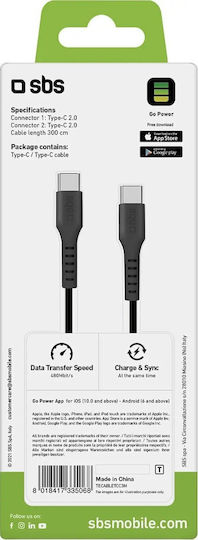 SBS USB 2.0 Cable USB-C male - USB-C Μαύρο 3m TECABLETCC3M