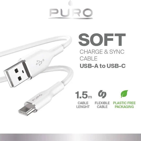 Puro Icon Soft USB 2.0 Cable USB-C male - USB-A 18W Λευκό 1.5m