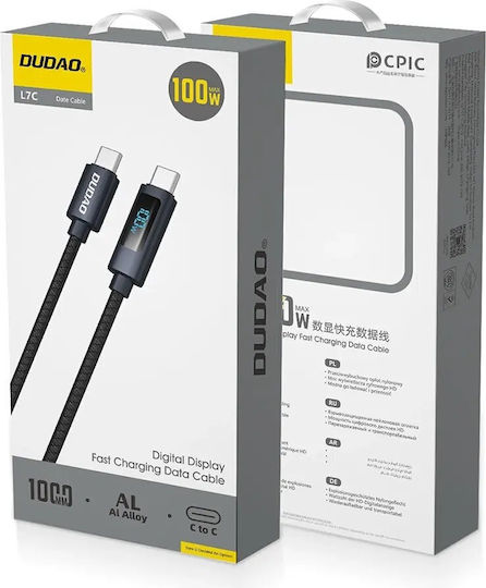 Dudao LED USB 2.0 Cable USB-C male - USB-C 100W PD Μαύρο 1m 304004-185908