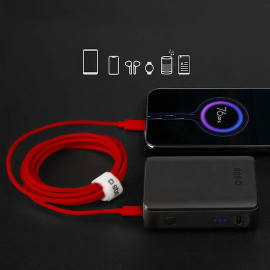 SBS Braided USB 2.0 Cable USB-C male - USB-C 60W PD Κόκκινο 1.5m