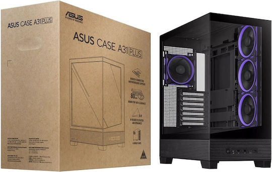 Asus A31 PLUS Gaming Midi Tower Κουτί Υπολογιστή με Πλαϊνό Παράθυρο και ARGB Φωτισμό Μαύρο