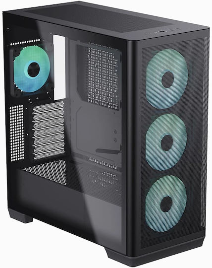 APNX C1-R v1 Геймърско бюро Midi Tower Компютърна кутия със страничен прозорец и RGB осветление Черен