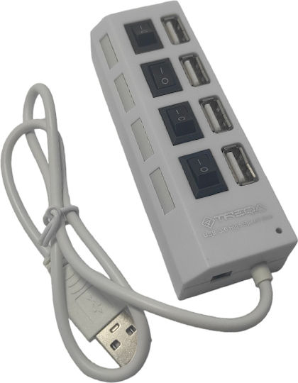 Treqa Hub 4 Θυρών USB 3.0 με σύνδεση USB-A Λευκό