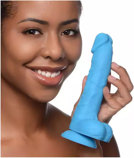 Curve Toys Glass Dildo with Scrotum Light Blue 18cm