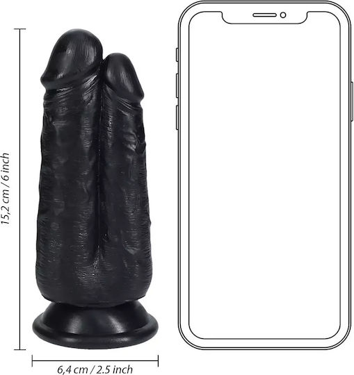 Shots Dildo Διπλό Dildo με Όρχεις και Βεντούζα Μαύρο 15.2cm