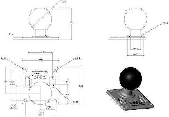 Ram Mounts Ram 75x75mm Vesa Plate Ball