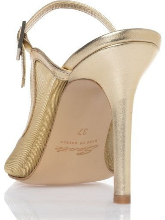 Leder Pumps mit Riemchen & hoher Absatz Goldene