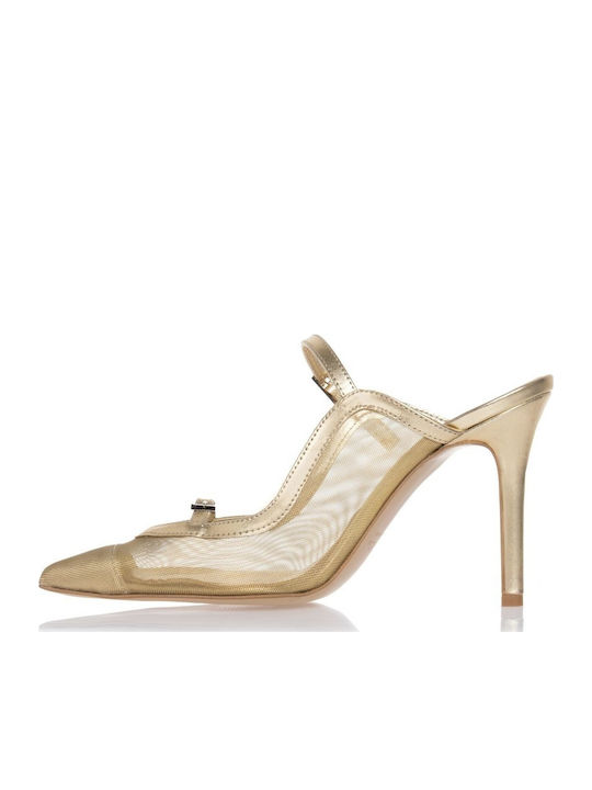 Leder Pumps mit Riemchen & hoher Absatz Goldene