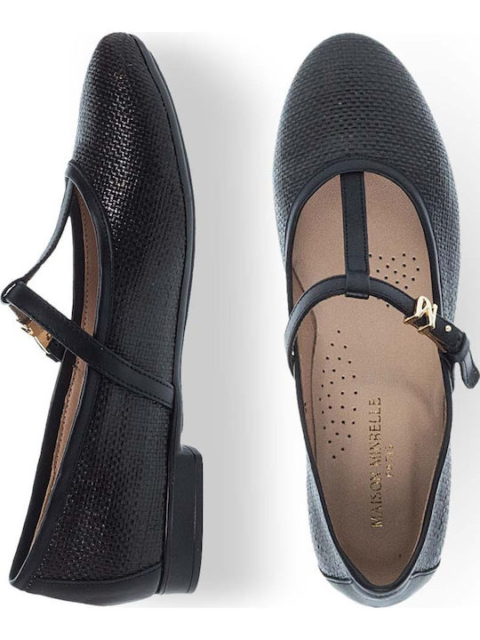 Leather Ballerinas With strap Black