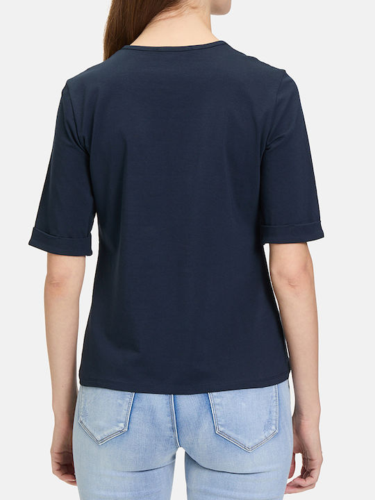 Bluza Damă Bumbac Mâneci Scurte Albastru Închis