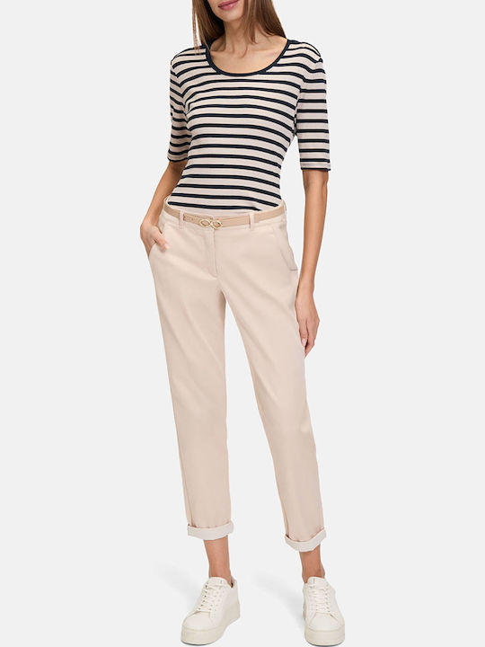 Women's Blouse Cotton Short Sleeve Striped Cream