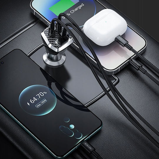 Jellico Car Charger 88.5W Fast Charging with Ports 1xUSB-A 2xUSB-C Black Color