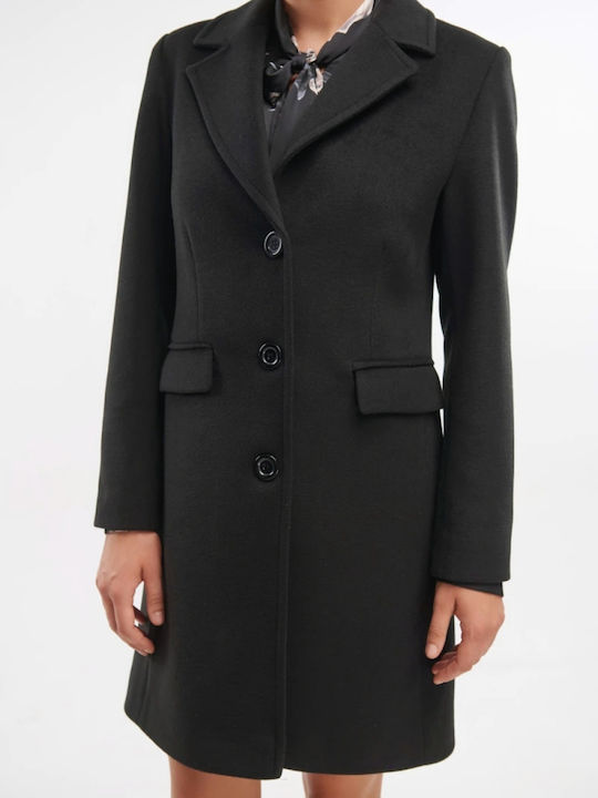 Women's black Peacoat with Buttons