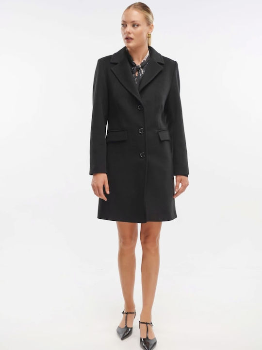 Women's black Peacoat with Buttons