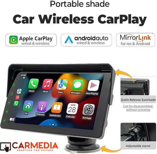 Carmedia Екран 7" Мултимедиен за Табло на Автомобил с Apple CarPlay / Android Auto / Bluetooth