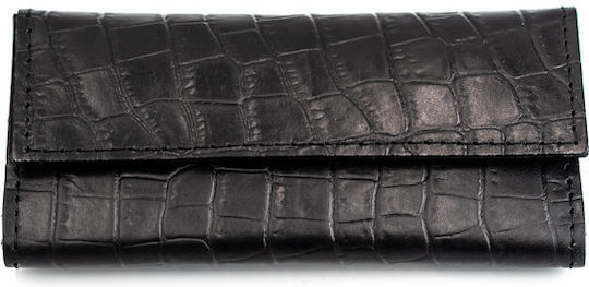 Lederne Tabaktasche mit magnetischem Verschluss Black Crocodile