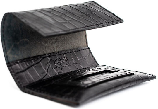 Lederne Tabaktasche mit magnetischem Verschluss Black Crocodile