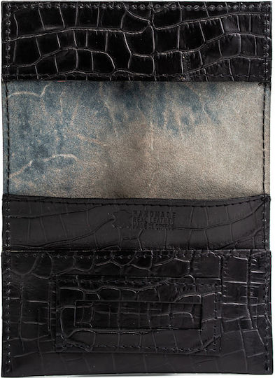 Lederne Tabaktasche mit magnetischem Verschluss Black Crocodile