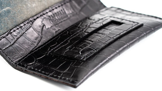 Lederne Tabaktasche mit magnetischem Verschluss Black Crocodile