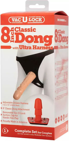 Vac U Lock Harness με Dildo 20cm στο χρώμα του δέρματος