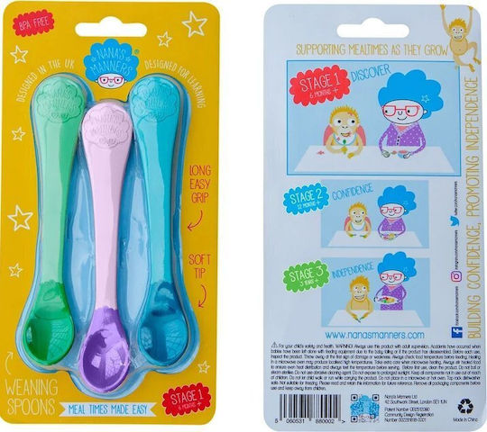 Nana's Manners Set pentru bebeluși cu Linguri cu Indicator de Temperatură din Silicon pentru 6+ luni Multicolore 3buc