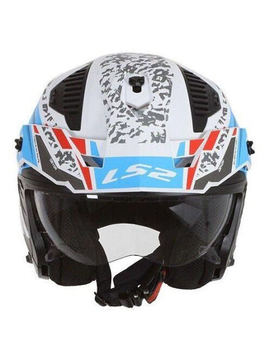LS2 OF606 Drifter Devor Matt White/Blue Motorcycle Helmet Modular ECE 22.06 1300gr