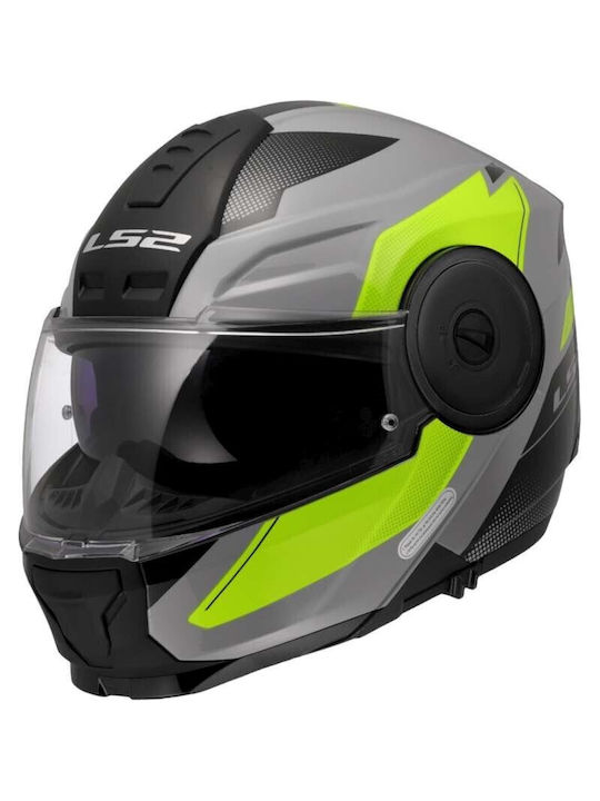 LS2 FF902 Scope II Duria Gloss Grey/H-V Yellow Motorcycle Helmet Flip-Up ECE 22.06 1750gr with Sunvisor LS2KRA113