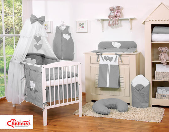 Bobono Mosquito Net Crib Tulle Gray Hanging Hearts Anthracite