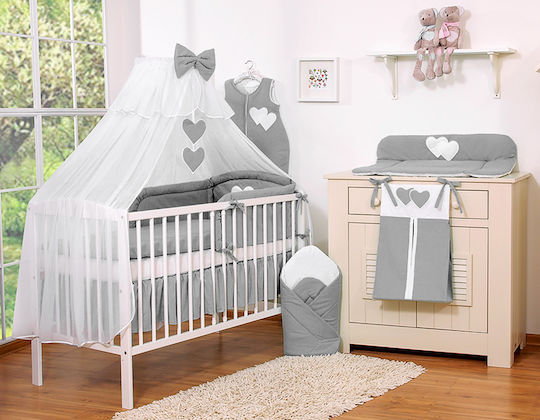 Bobono Mosquito Net Crib Tulle Gray Hanging Hearts Anthracite