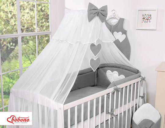 Bobono Mosquito Net Crib Tulle Gray Hanging Hearts Anthracite