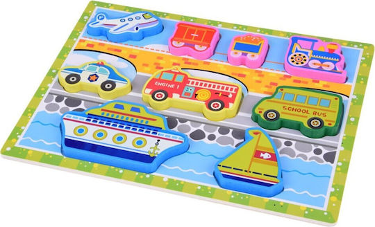 Jokomisiada Wooden Vehicle Transport Puzzle 9 Pieces Match Shapes Za5257