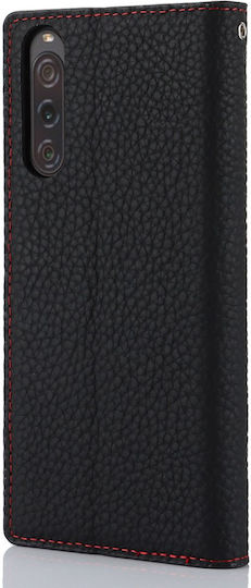 Sony Xperia 10 V Litchi Hautstruktur Schwarze Flip-Hülle