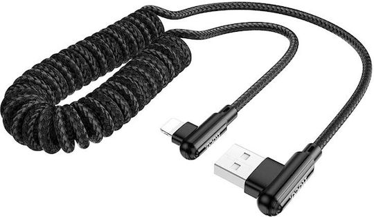 Hoco DU40 Braided / Angle (90°) / Spiral USB-A to Lightning Cable Μαύρο 0.45m