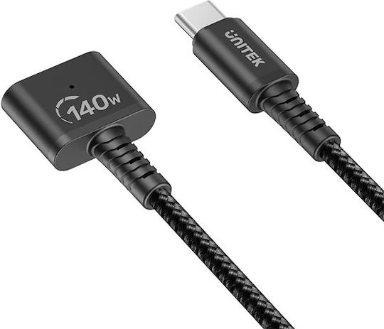Unitek LED Magnetic USB 2.0 Cable USB-C Male Magsafe 3 140W PD Black 1m C14121BK-1M