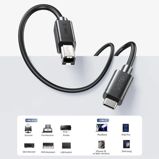 Unitek USB 2.0 Cable USB-C male - USB-B Μαύρο 3m C14140ABK-3M