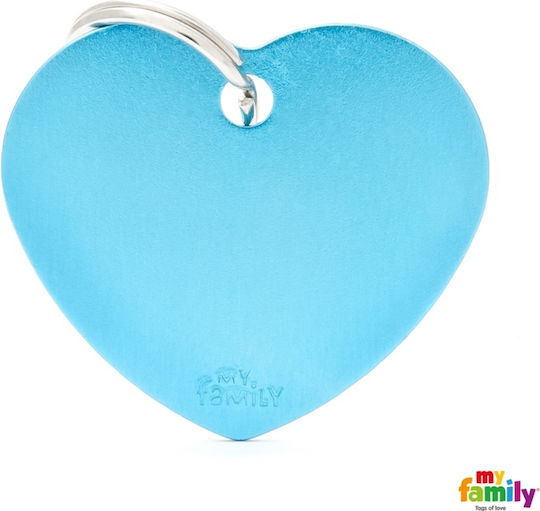 My Family Dog ID Tag Heart with Light Blue Metallic Personalized