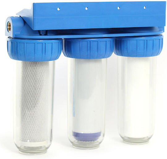 QWaterFilters WH3 Συσκευή Φίλτρου Νερού Κεντρικής Παροχής / Κάτω Πάγκου Τριπλή ½" με Ανταλλακτικό Φίλτρο QWaterFilters PP 5μm, QWaterFilters GAC,QWaterFilters CTO 5μm BR.0006