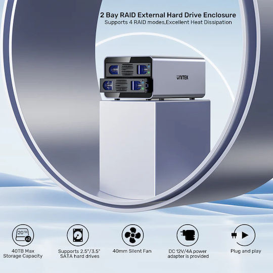 Carcasă pentru unități de stocare Unitek USB-C 2-bay Externă Sata Hdd Enclosure Raid S1308c