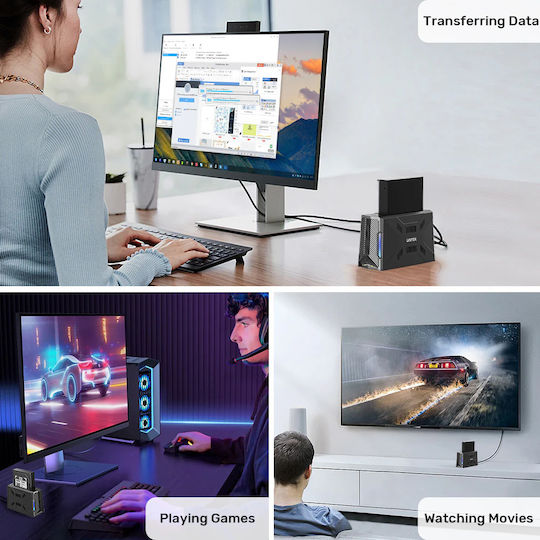Unitek USB-C NVME PCIe SATA HDD 10Gbps RGB Docking Station S1234B
