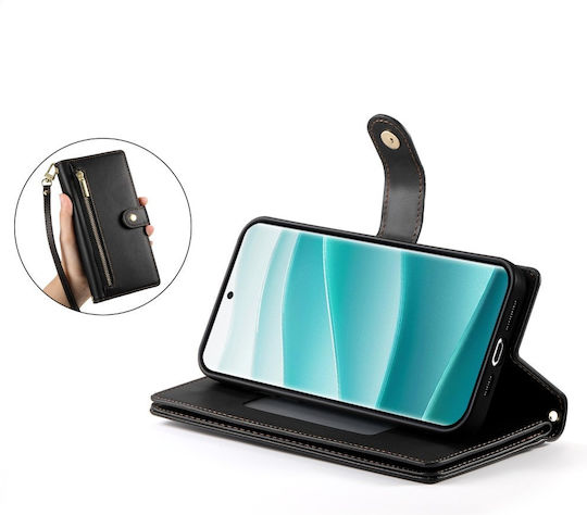 Husă Flip Neagră cu Buzunar cu Fermuar pentru Xiaomi Redmi Note 14 Pro 5G Poco X7 5G
