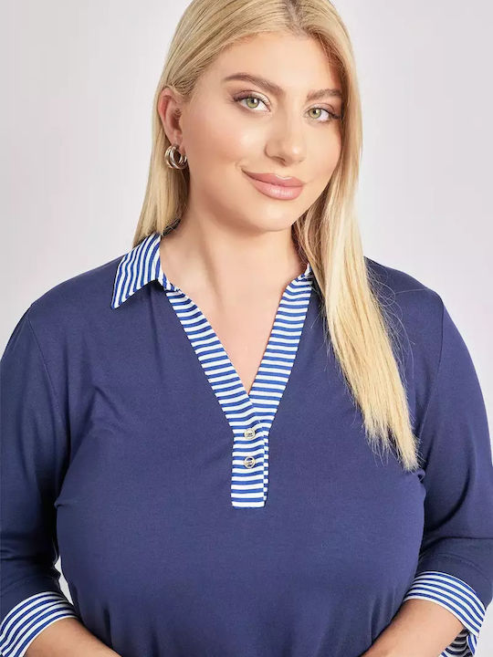 Women's Polo Blouse Striped Blue