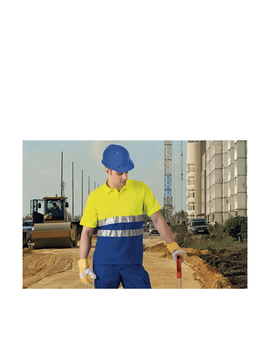 Hi-vis Short Sleeve Polo Shirt Build Valento Povabuiaz Fluo Yellow-Bluish Blue