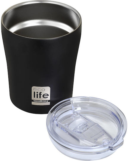 Ecolife Glass Thermos Bottle Stainless Steel / Aluminum BPA Free 300ml Black